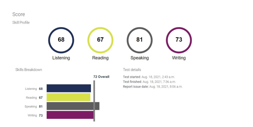 PTE Practice Test Skill Profile